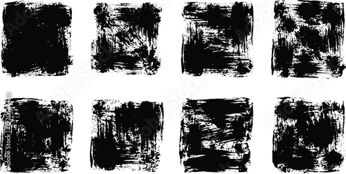 Dirty ink brush stroke squares with messy paint textures for creative graphic design