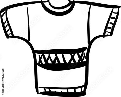 Hand drawn t-shirt illustration simple sketch of a short sleeve shirt with striped pattern isolated on white background for fashion design