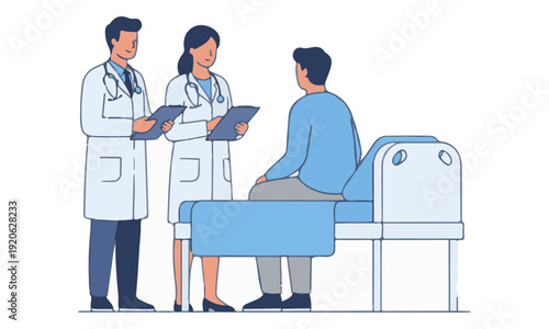 Doctors Consulting Patient on Hospital Bed with Medical Charts
