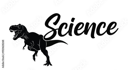 Black dinosaur silhouette with science text
