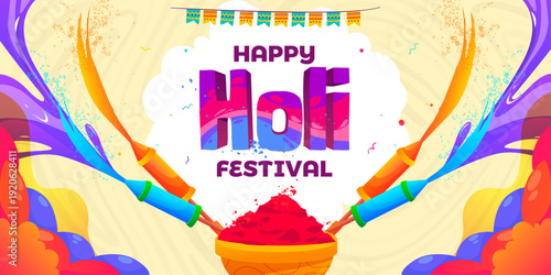illustration of abstract colorful Happy Holi background card design for color festival of India celebration greetings. Indian Festival of Colours, Happy Holi celebration design. 