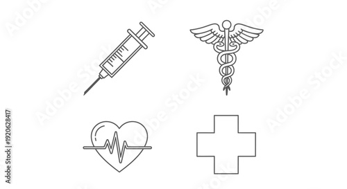 Medical icons syringe caduceus heart cross for healthcare and medicine