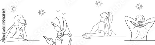 Diverse women enjoying sunshine and technology birds