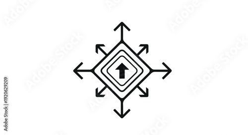 directional arrows pointing up and outwards in a diamond shape