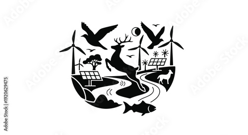 Eco friendly environment concept with renewable energy and wildlife