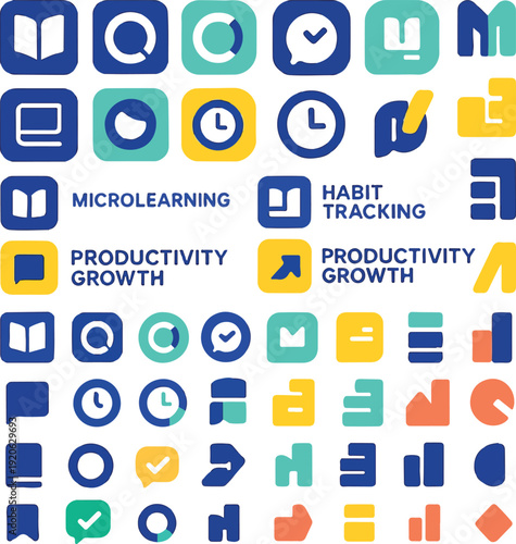 Microlearning App and Productivity Habit Tracker Logo Collection with Minimal UI Style Icons