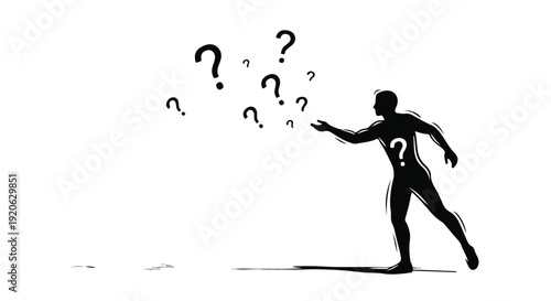 man with question marks confusion uncertainty