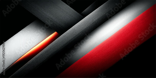 Abstract geometric design featuring bold red and black intersecting lines