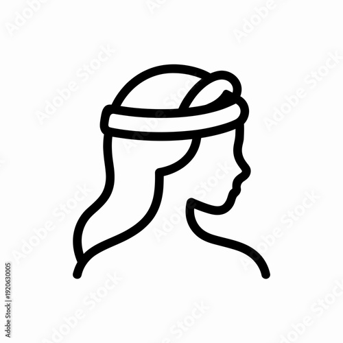 Silhouette of a person wearing a traditional head covering with long hair flowing down isolated on white background, Vector, illustration