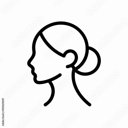Silhouette of a woman with hair tied in a loose bun looking to the side isolated on white background, Vector, illustration