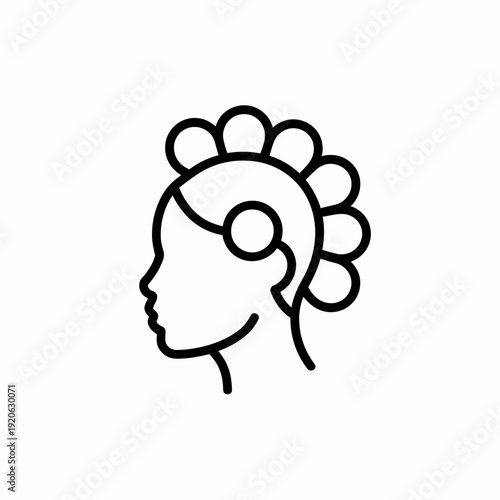 Minimalist line drawing of a person with a stylized flower or crown-like hairstyle isolated on white background, Vector, illustration
