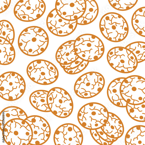 Chocolate chip cookies pattern background set. Collection icon chocolate chip cookies. Vector 