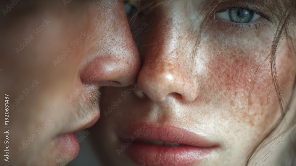 Fototapeta premium Romantic close up emphasizing emotional safety and mutual affection.