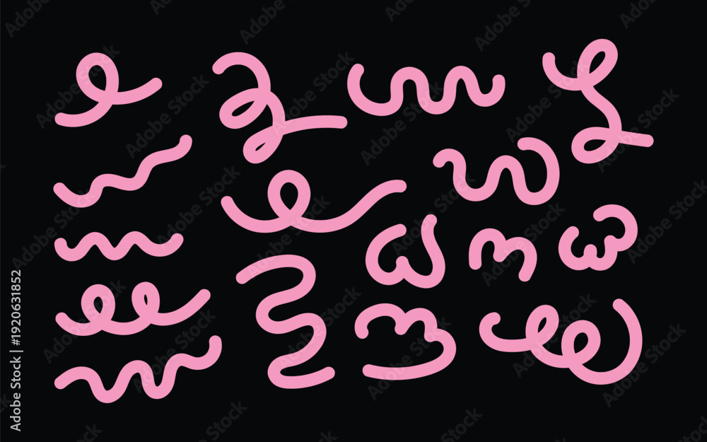 Fototapeta premium Neon pink squiggly lines on black background