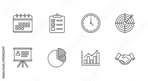 A set of business icons on transparent background for presentations and reports