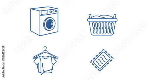 Laundry icons washing machine basket hanger and fabric softener symbols