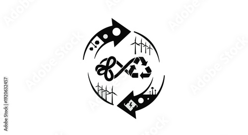 Eco friendly recycling symbol with infinity loop and sustainable elements