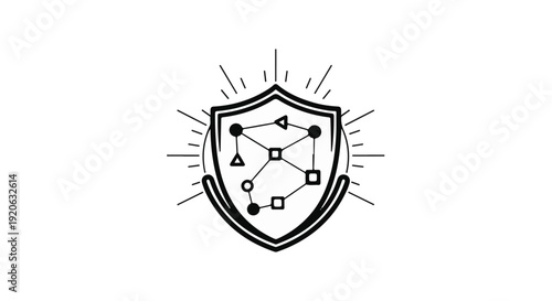 Shield icon with network connections and protection concept