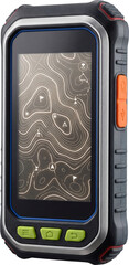 GPS unit with preloaded topographic maps and expandable memory.