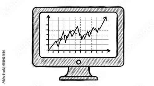 Sketch of a computer screen displaying an upward-trending line graph with gridlines, suggesting growth or positive financial performance.