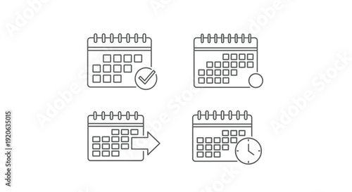 Calendar icons illustrating time planning events and scheduling concepts