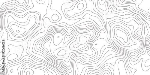 Abstract design with seamless pattern with lines topographic map. geographic mountain relief. the white on black contours topography stylized height of the lines. geographic contour map paper texture.