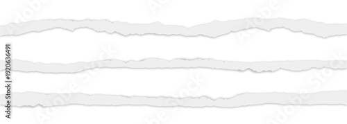 Torn white paper edges collection with shadow effect isolated on transparent background. Horizontal banner size torn paper. 