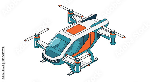 Futuristic Drone with Orange Accents and Propellers.