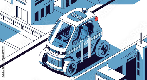 Futuristic Self Driving Car on Roadway.