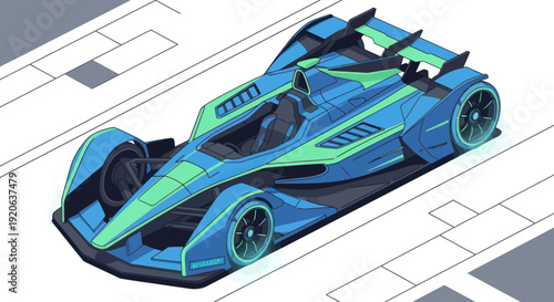 Futuristic Blue Racing Car Illustration.