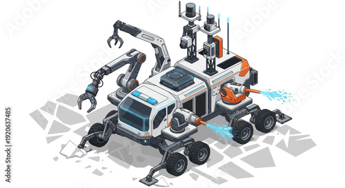 Futuristic Robot Vehicle with Mechanical Arms.