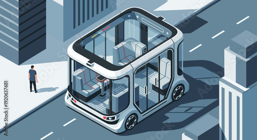 Futuristic Self Driving Car on City Road.