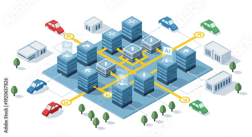 Futuristic City with Buildings and Transportation.