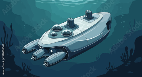 Underwater Submarine Vessel with Propellers.