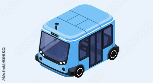 Blue Self Driving Electric Minibus Vehicle.