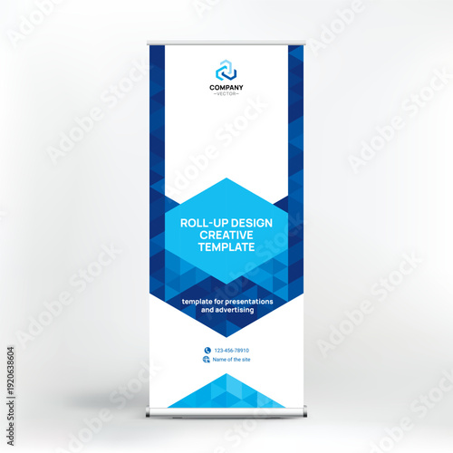 Banner design, roll-up stand for advertising, conferences, seminars, poster template for placing photos and text. Creative background for presentation