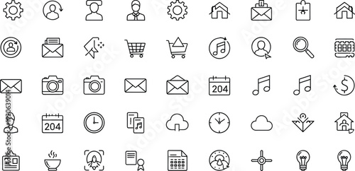 Essential User Interface Line Icons Set, Modern Outline Vector Collection for Web, App, E Commerce and Business