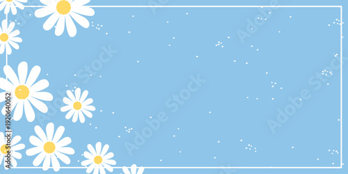 Daisies on a textured blue background. Floral frame with space for text. Vector.