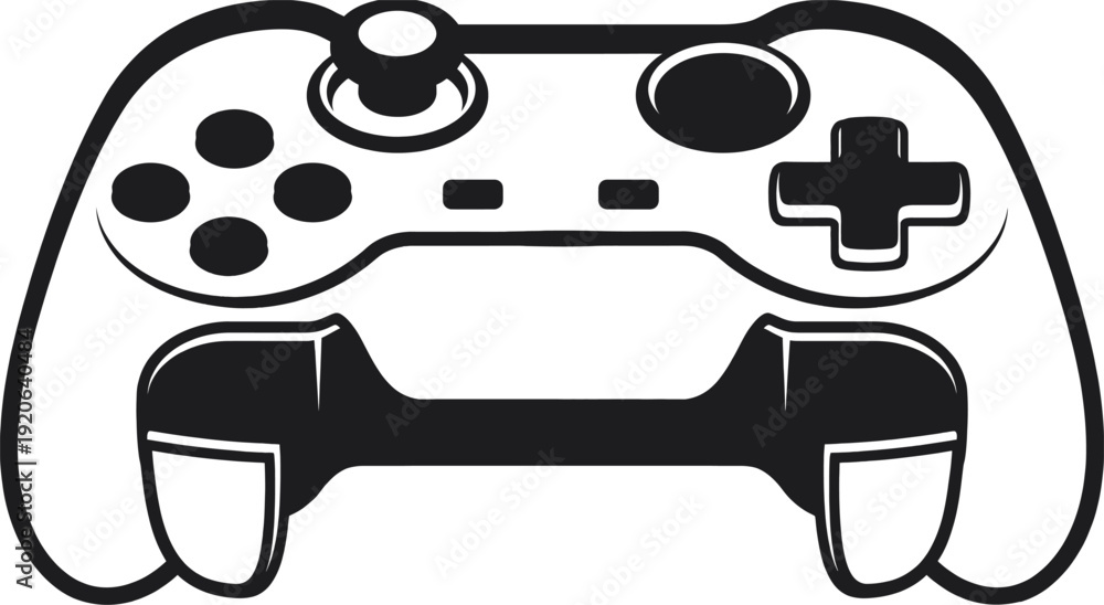 Obraz premium Video Game Controller Silhouette Detailed Button Shapes Solid Black Gaming Pad