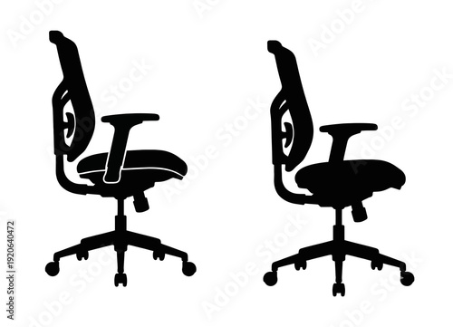 Modern Ergonomic Office Chair Silhouette Solid Black Side View Detailed Backrest