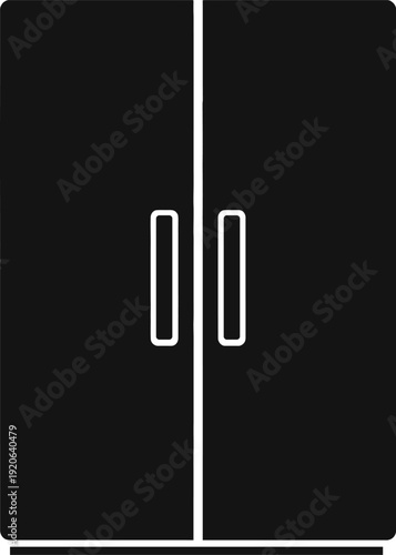 Double Door Refrigerator Silhouette Front View Solid Black Shape Minimal Details