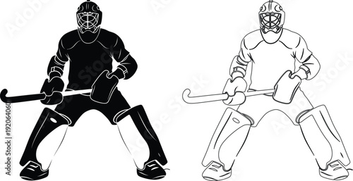 Two hockey players in contrasting stances ready for action on the ice rink.