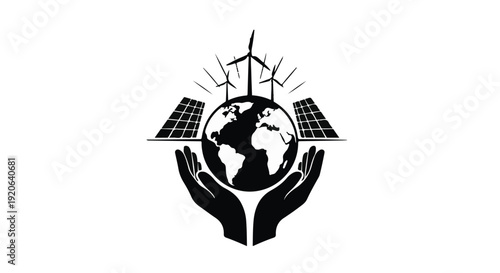 eco friendly sustainable energy globe hands solar wind