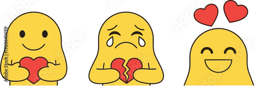 Emotive yellow characters expressing love and heartbreak