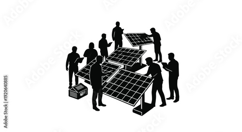people building solar panels renewable energy team