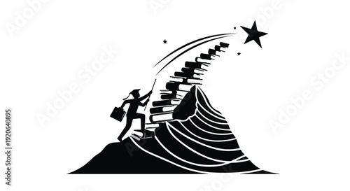 businessman climbing stairs to success star