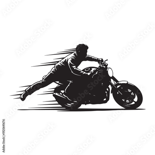  High speed extreme motorcycle rider stunt silhouette vector