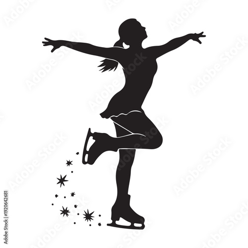 Graceful female figure skater dancing on ice silhouette vector