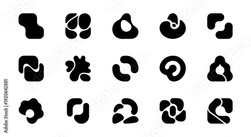 Abstract Blob Shape Set Black and White