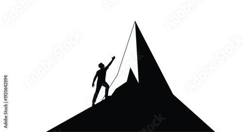 man climbing mountain silhouette, adventure and success concept
